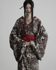 DOINDULGE Butterfly Print Wide Sleeve Maxi Kimono Robe