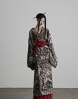 DOINDULGE Butterfly Print Wide Sleeve Maxi Kimono Robe