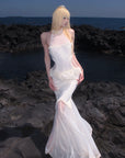 RASE LE SOL Ruffled Open-Waist Mermaid Dress