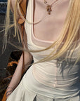 Rase le sol Gothic Letter Mesh Fitted Tank Top