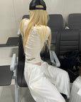 Rase le sol 투어 프린트 비대칭 브이넥 슬림 티셔츠