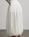 DOINDULGE Low-Rise Sheer Gathered Wide-Leg Pants