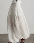 DOINDULGE Low-Rise Sheer Gathered Wide-Leg Pants