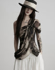 DOINDULGE One Shoulder Brushstroke Ruched Top