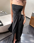 0122stepll Robe maxi drapée sans bretelles à découpes