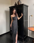 0122stepll Robe maxi drapée sans bretelles à découpes