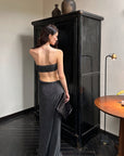 0122stepll Robe maxi drapée sans bretelles à découpes