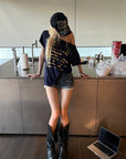 Rase le sol Navy Oversized Graphic T-Shirt with Gold Print