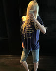 Rase le sol Navy Oversized Graphic T-Shirt with Gold Print