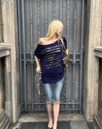 Rase le sol Navy Oversized Graphic T-Shirt with Gold Print