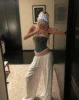 Rase le sol White Draped Wide-Leg Drawstring Pants
