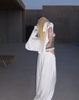 Rase le sol White Draped Wide-Leg Drawstring Pants
