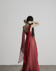 DOINDULGE V-Neck Sheer Layered Maxi Dress