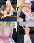 Rase le sol Sculpted Camisole & Slogan Embroidered Wide-Leg Shorts Set