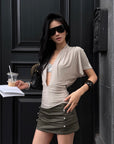 ROVENTE Draped Plunge Two-Piece T-Shirt