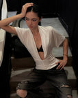 ROVENTE Draped Plunge Two-Piece T-Shirt