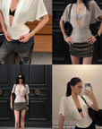 ROVENTE Draped Plunge Two-Piece T-Shirt