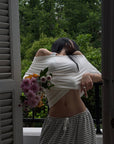 ROVENTE Sheer Drape Off-Shoulder Top & Striped Halter Bra Set