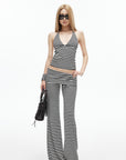 IAMXIAA Striped Halter Neck Flare Pants Set