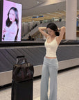 Hydrae 매듭 스트랩 셔링 브이넥 레이서백 탱크탑 탑