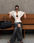 ROVENTE Draped Plunge Two-Piece T-Shirt