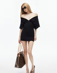 IAMXIAA Draped Deep V-Neck Top & Bodycon Mini Skirt Two-Piece Set