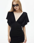 IAMXIAA Draped Deep V-Neck Top & Bodycon Mini Skirt Two-Piece Set