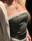 Rase le sol Black & White Gingham Structured Strapless Corset Top
