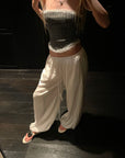 Rase le sol White Draped Wide-Leg Drawstring Pants