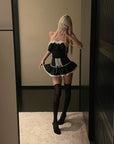 Rase le sol Cross-Laced Ruffle Strapless Top & Layered Lace Mini Skirt Set