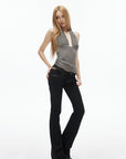 IAMXIAA Deep Plunge Striped Halter Top