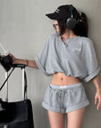 WARDEN EDGE Waffle Crop Tee & Drawstring Shorts Set