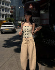 Hydrae Low-Rise Belt Detail Relaxed Wide-Leg Pants