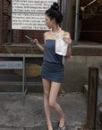 Hydrae Strapless Ruched Blouson Mini Dress with Open Back Tie