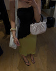 Hydrae Rhinestone Rose Satin Mini Handbag with Sculptural Wooden Ring Handles