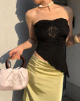 Hydrae Strapless Lace Panel Asymmetric Hem Top