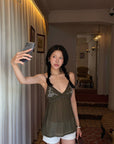 Hydrae Embroidered Sheer Babydoll Cami Top