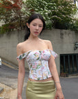 Hydrae Floral Off-Shoulder Lace-Up Corset Top