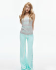 IAMXIAA Mint Script Logo Low-Rise Flared Pants