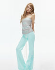 IAMXIAA Mint Script Logo Low-Rise Flared Pants