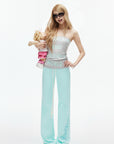 IAMXIAA Mint Script Logo Low-Rise Flared Pants