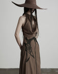 DOINDULGE Halter Cowl Neck Embroidered Maxi Dress