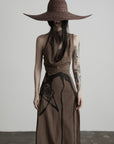 DOINDULGE Halter Cowl Neck Embroidered Maxi Dress
