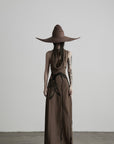 DOINDULGE Halter Cowl Neck Embroidered Maxi Dress