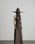 DOINDULGE Halter Cowl Neck Embroidered Maxi Dress