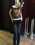 Rase le sol Low-Rise Washed Flared Pants