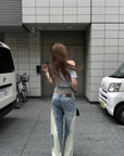 Rase le sol Color-Block Patchwork Wide-Leg Denim Pants
