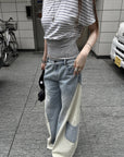 Rase le sol Color-Block Patchwork Wide-Leg Denim Pants