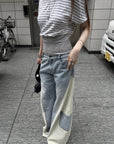 Rase le sol Off-Shoulder Striped Paneled Waist Top