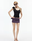 IAMXIAA Low-Rise Belted Micro Mini Skirt in Plum Purple
